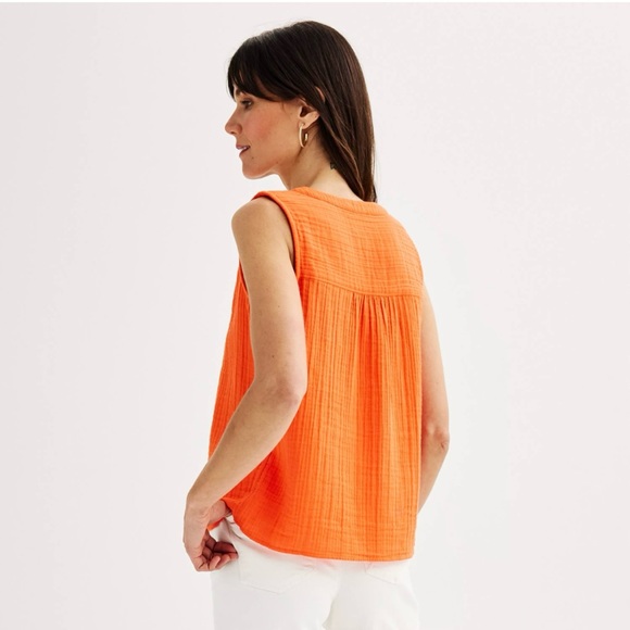 Women's Sonoma Goods For Life® Gauze Femme V-Neck Tank Top size XL orange - Picture 2 of 5